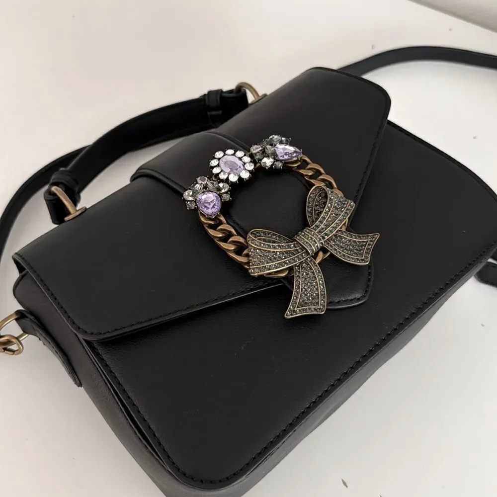 Aldo Black Crossbody Bag with Silver Embellishments EUC